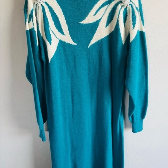 Vintage Christina Grant Floral Beaded Angora Blend Sweater Dress Size L - Picture 2 of 5